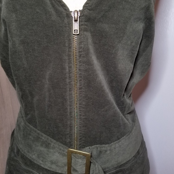 Velvet Zippered Jumper Dark Olive Green - Picture 3 of 6